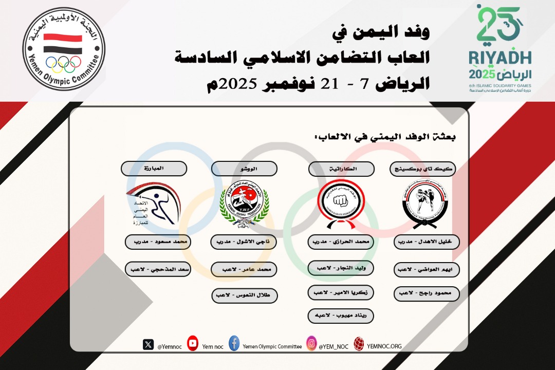 اللجنة الأولمبية اليمنية تستكمل إجراءات تسجيل البعثة المشاركة في دورة ألعاب التضامن الإسلامي